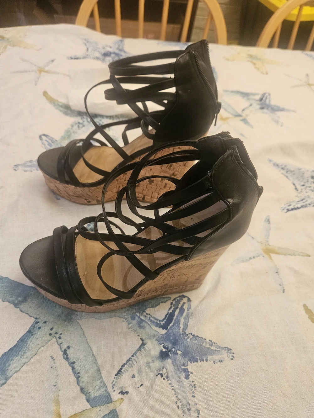 Charlotte Russe Black Strappy Cork Wedge Sandals. Very Good Condition.